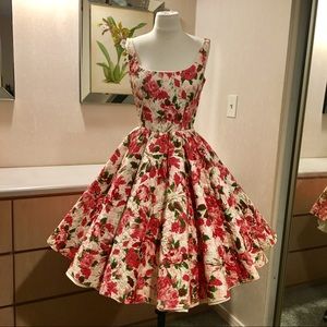 True Vintage 1950s Pink Roses Dress XS